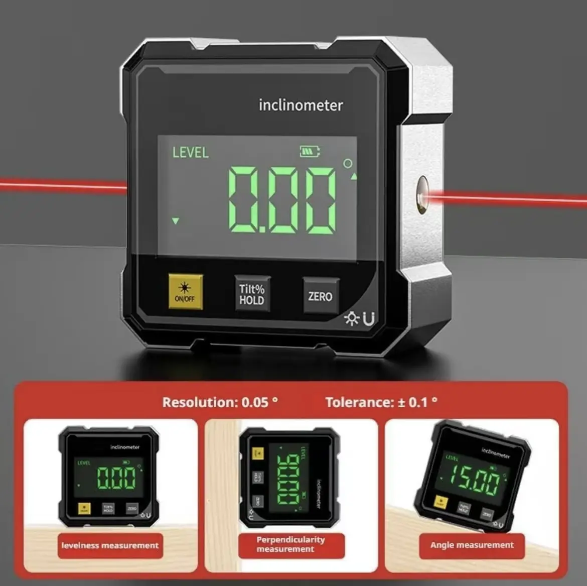 Dual-Laser Digital Level & Angle Gauge - 4-Side Magnetic Inclinometer with USB Rechargeable Battery, Auto-Rotating Backlit Display, Precision Miter Protractor for Woodworking, Construction, Metalworking