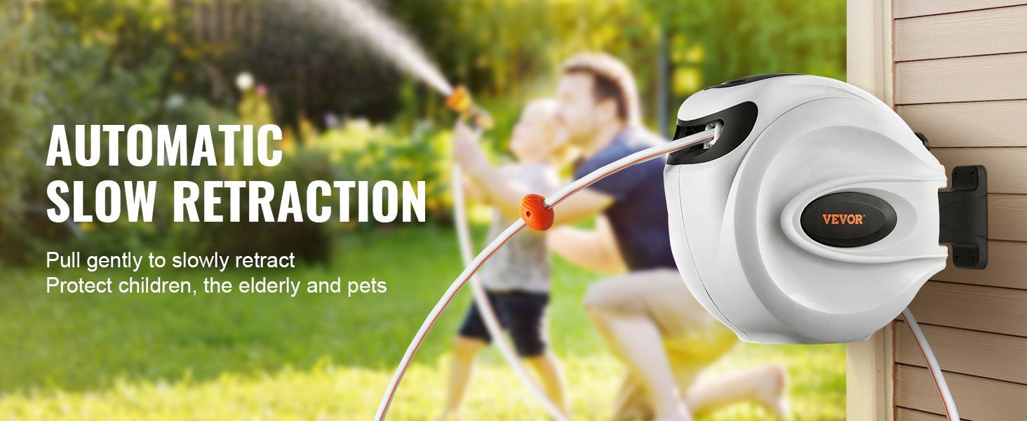 VEVOR Retractable Hose Reel, TikTokShopBlackFriday, Max 130 FT Garden Water Hose Reel with 9-Pattern Nozzle, 180° Swivel Bracket Wall-Mounted, Automatic Rewind, Lock at Any Length, with Slow Return System Springtok