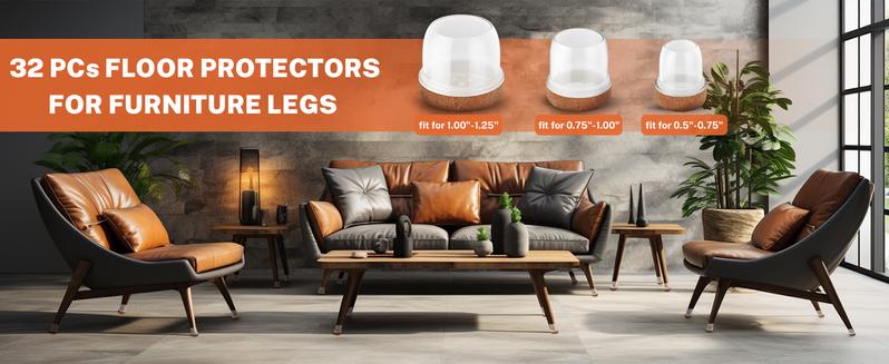 32 PCs Chair Leg Protectors for Hardwood Floors, Extra Thicken Chair Leg Floor Protectors with Silicone Chair Leg Cap & Thickened Felt Furniture Pads
