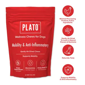 Plato Air-Dried Wellness Chews for Dogs | Mobility & Joint Support | Green-Lipped Mussel, Glucosamine & Hemp Seed Oil