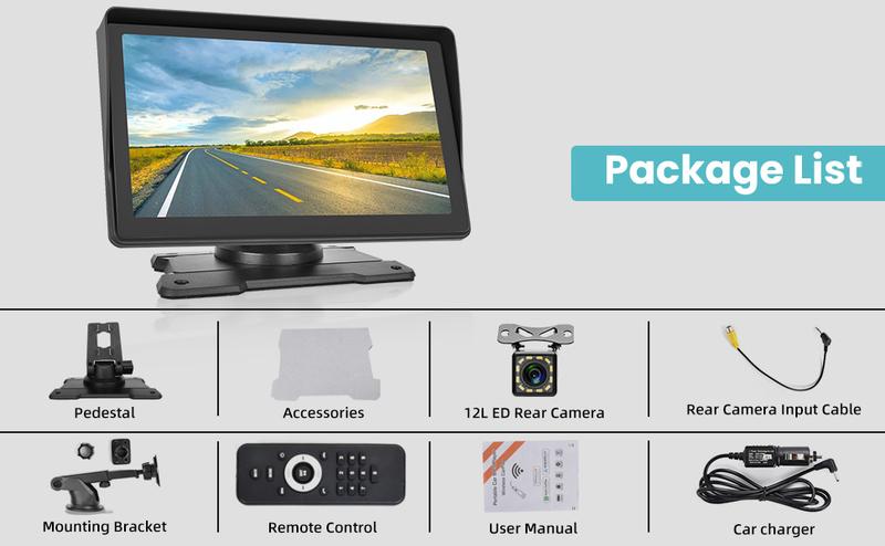 7 Inch Protable Carplay Car Screen, Wireless Android Auto Dash Mount, Car GPS Navigation System with Mirror Link/Bluetooth/FM Transmitter/USB + 12LED Backup Camera