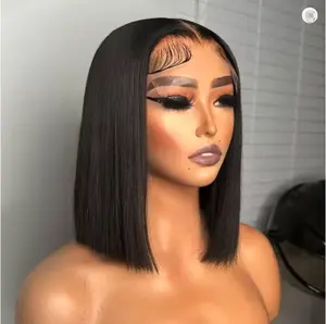 Wear and Go Glueless Bob Wig Human Hair Pre Plucked Pre Cut 13x4 Lace Closure Bob Wigs For Black Women Human Hair Glueless Straight Bob Lace Front Wigs For Beginner Short Wig Human Hair (10 Inch)