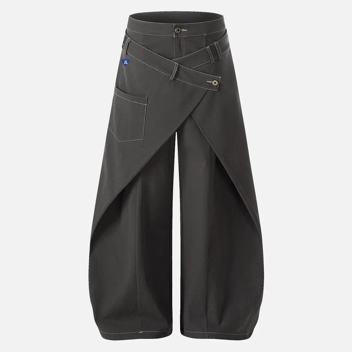 AELFRIC EDEN Menswear Oversize Cotton Street Wear Bottoms, High Waist with Asymmetrical Wrap Panel and Strap Detail, All Seasons, Wrap Detail, Alternative Fashion Men's Pants, Baggy Men's Pants, Minimalist, Plain, Oversized, Casual, Baggy Pants