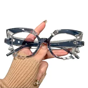 Women’s jelly-color oversized cat-eye glasses with an irregular design and a flat color-block aesthetic, featuring blue-light‑blocking transparent lenses—perfect for parties and creating a striking look.