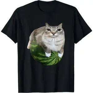 Watermelon Cat Silly Cat Meme T-Shirt A Hilarious Watermelon Print Shirt Is A Stylish Unisex Top for Both Men and Women Womenswear Tshirt