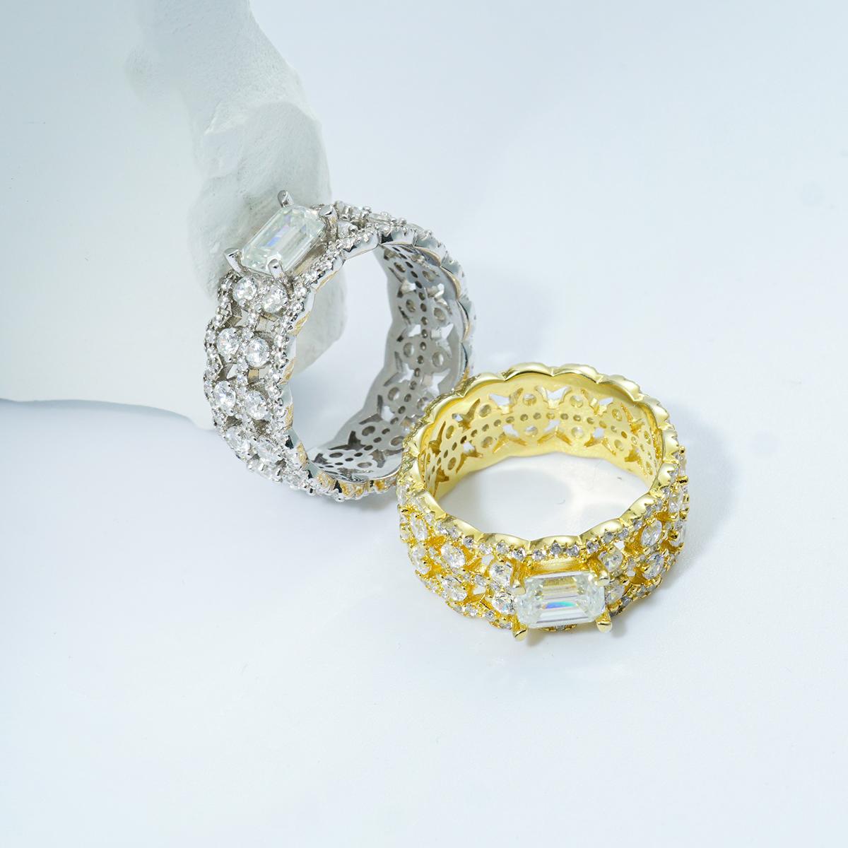 Delzzad 1ct Octagon Luxury Ring Synthetic Moissanite Ring Band In 925 Sterling Silver Birthday Anniversary Mother's Day Christmas Gifts for Men Women