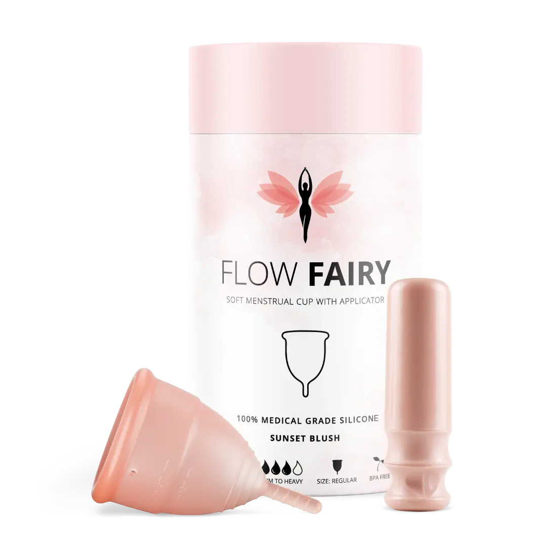 Flow Fairy Reusable Menstrual Cup with Applicator - 100% Medical Grade Silicone Soft Period Cup for Comfort, Cleanliness & Convenience - Wear for 12 Hours- Feminine Hygiene Product