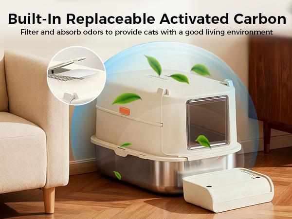 【2026 New Year Sale】Comhoma Extra Large Stainless Steel Cat Litter Box with Lid for Big Cats | XL Enclosed Metal Pan with High Sidewalls & Removable Cover | Leak-proof, Non-stick, Easy-Clean