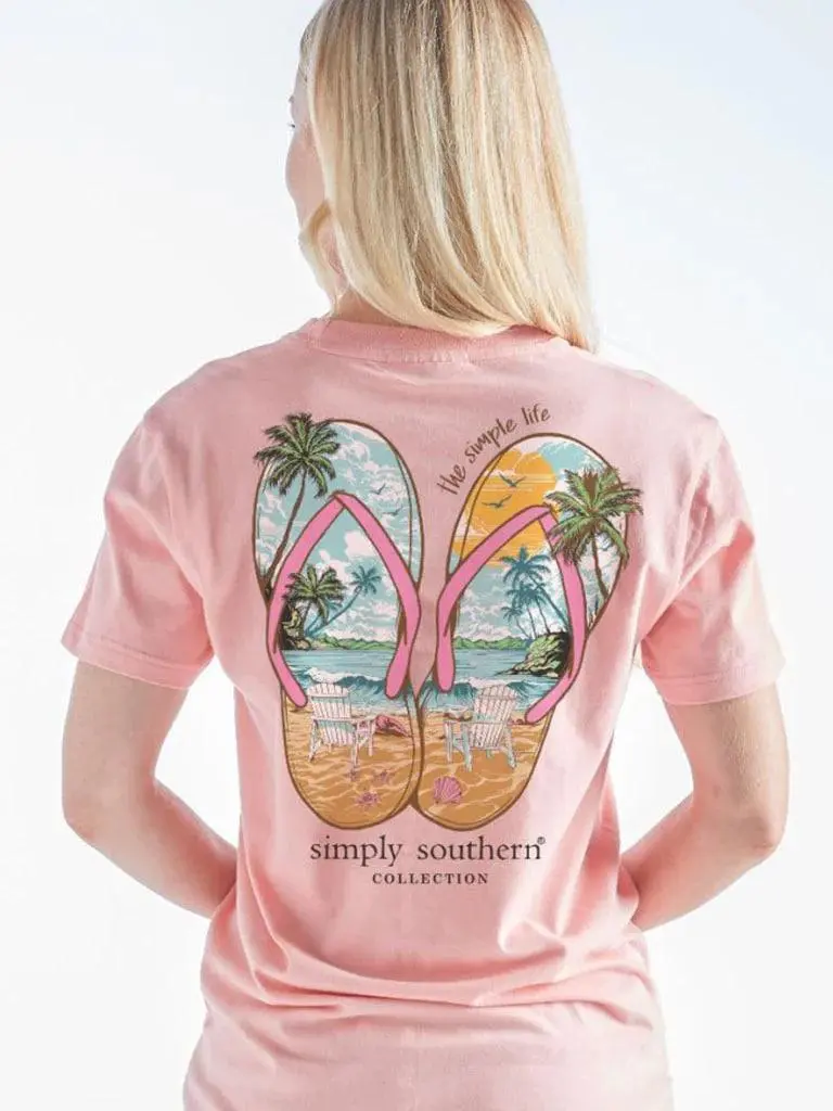 Simply Southern Sandals Beach Peach T-Shirt, Tshirt Shortsleeve Cotton Top