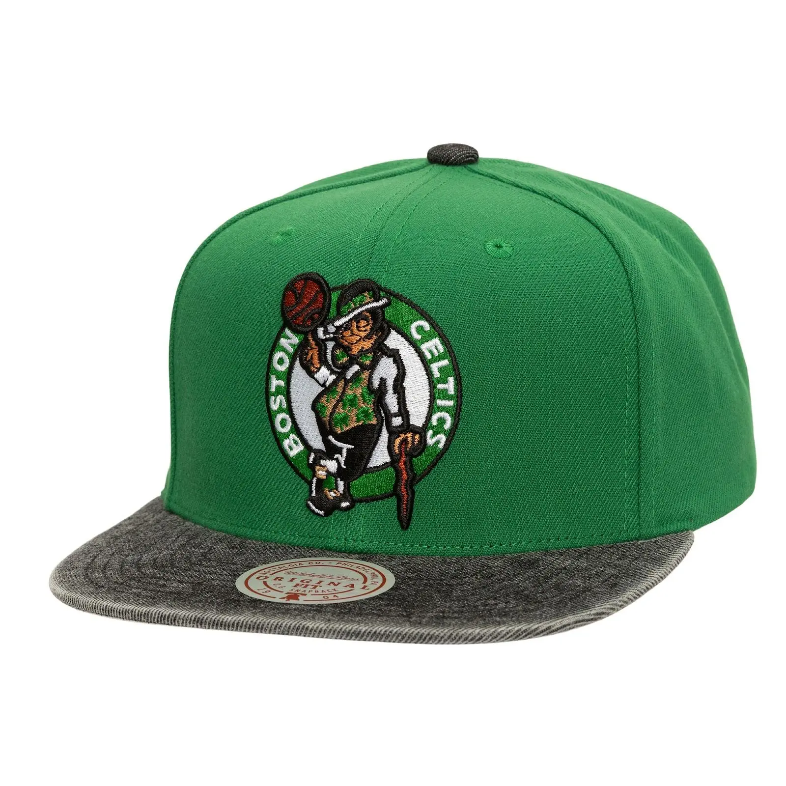 Mitchell & Ness Boston Celtics Unisex Casual Cotton Graphic Kelly Green Denim Patchwork Regular Fit Snapback Hat