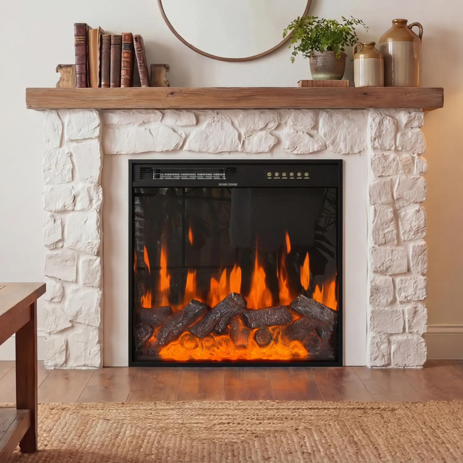 FUFU&GAGA 23.6-Inch Recessed Electric Fireplace - Colorful LED Fireplace Decor, Decorative Piece with Remote Control, 1500/750W Heater, Touch Screen, 12-Color Flame, 8-Hour Timer, Decorative Fireplace Decor