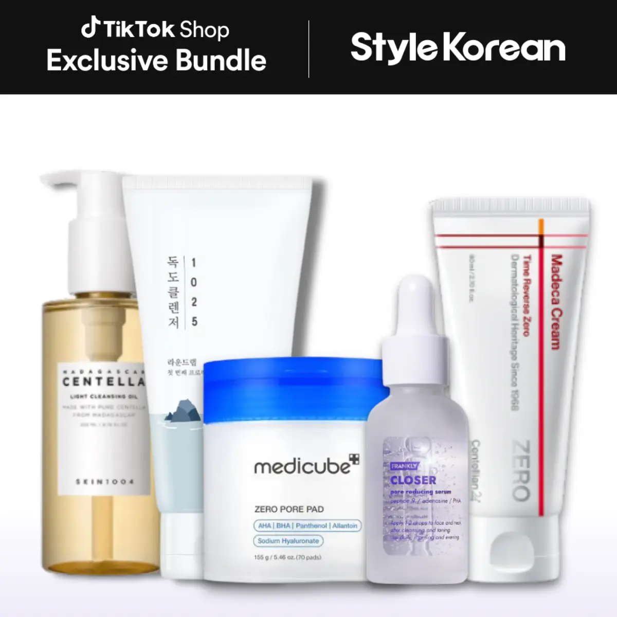 [Stylekorean] Pore Zero Deep Clean Set (skin1004 centella cleansing oil, round lab dokdo cleanser, medicube zero pore pad, frankly closer serum, centellian24 madeca cream zero)