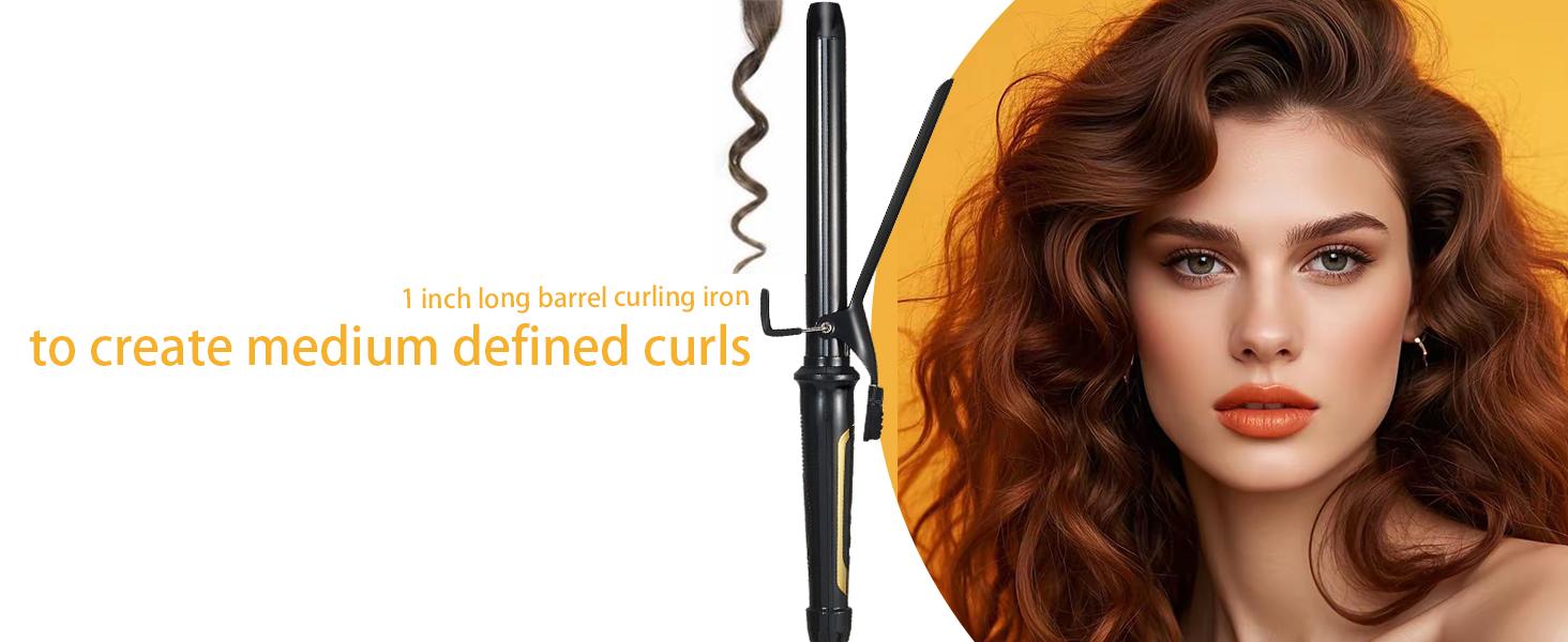 Lanvier 1 Inch Extra Long Hair Curling Iron with Ceramic Tourmaline Barrel, Professional Hair Curler up to 450°F with Dual Voltage for Worldwild Use, Hair Waving Style Curling Tool to Creat Small curls to Medium curls for Girls & Women–Black Comfort