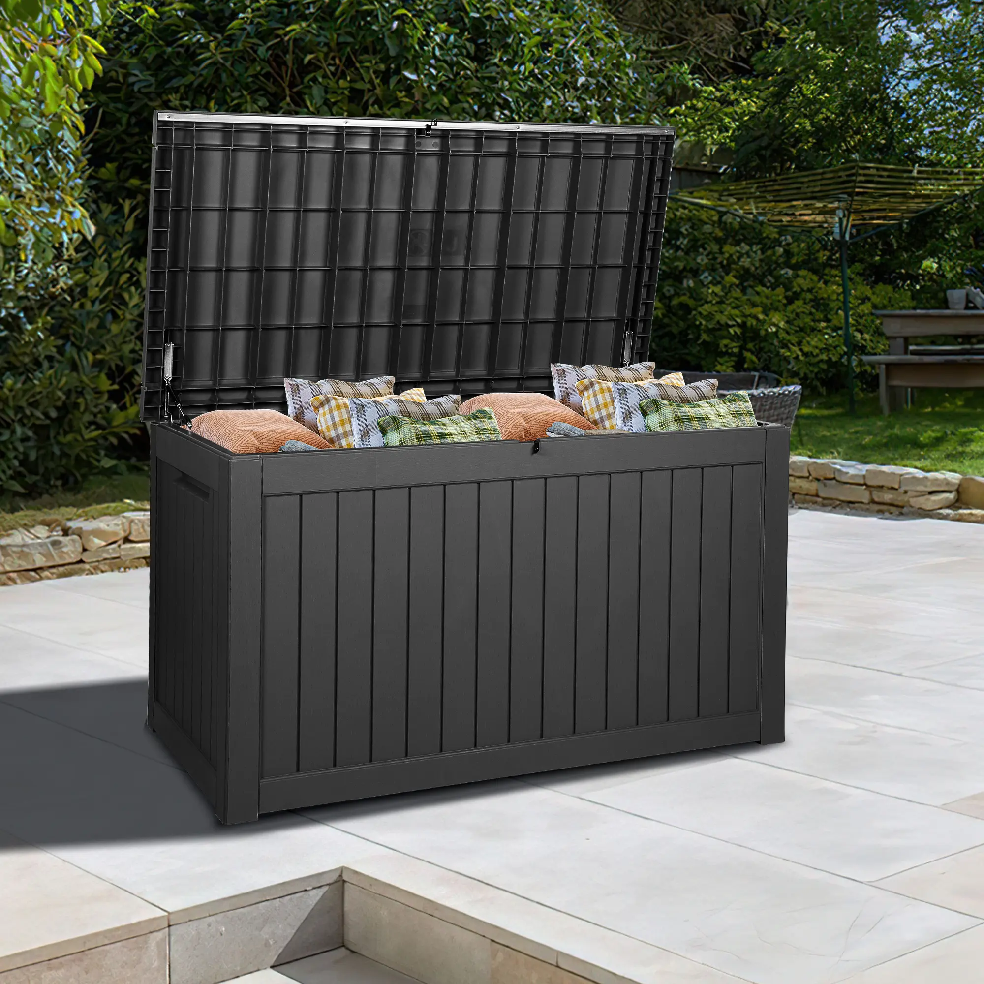 Yitahome 230/30/120 Gallon Deck Box Outdoor Storage Box, Waterproof Resin Package Delivery and Storage Box with Lockable Lid for Patio Furniture Cushions, Pool Accessories, Garden Tools, Black