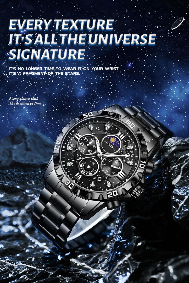 TINAlBIN Men's Luxury Watch Men's Quartz Watch with Date Display, Men's Round Dial Steel Strap Waterproof Luminous Dial, Watch Suitable for Party and Casual Wear, Gift Set with Box TINAlBIN Men's Luxury Watch Men's Quartz Watch with Date Display, Men's Round Dial Steel Strap Waterproof Luminous Dial, Watch Suitable for Party and Casual Wear, Gift Set with Box