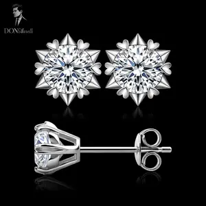 DONAURETTI Snowflake Stud Earrings 925 Sterling Silver VVS1 D Color Moissanite for Men Women Fashion Jewelry