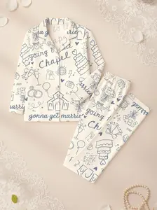 Women's 'Going To The Chapel' Bridal Pjs Set Just Married Pjs for Bachelorette & Wedding Celebration Latin Fabric Soft Sleepwear Comfortable Loungewear
