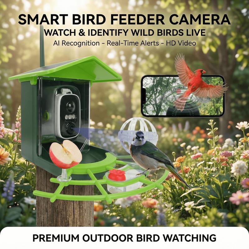 Comhoma Bird Feeder with Camera Solar Powered, AI Identify & Auto Capture with 32GB Card, 2K HD Live Video Smart Bird Feeder Camera Instant Notifications in Backyard, Gift for Bird Lovers