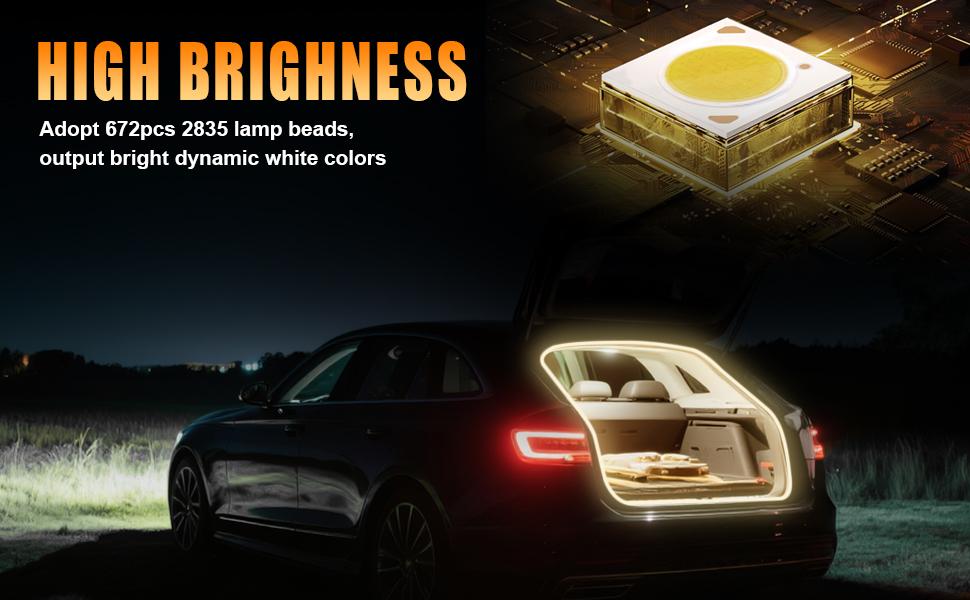DIBMS 168 Inch Car Trunk LED Light Interior Kit, Starting Streamer Scanning, Magnetic Sensing, Warm White Ambient Lighting Strip, Cigarette Lighter Plug Silicone Waterproof 12V Universal Auto Parts