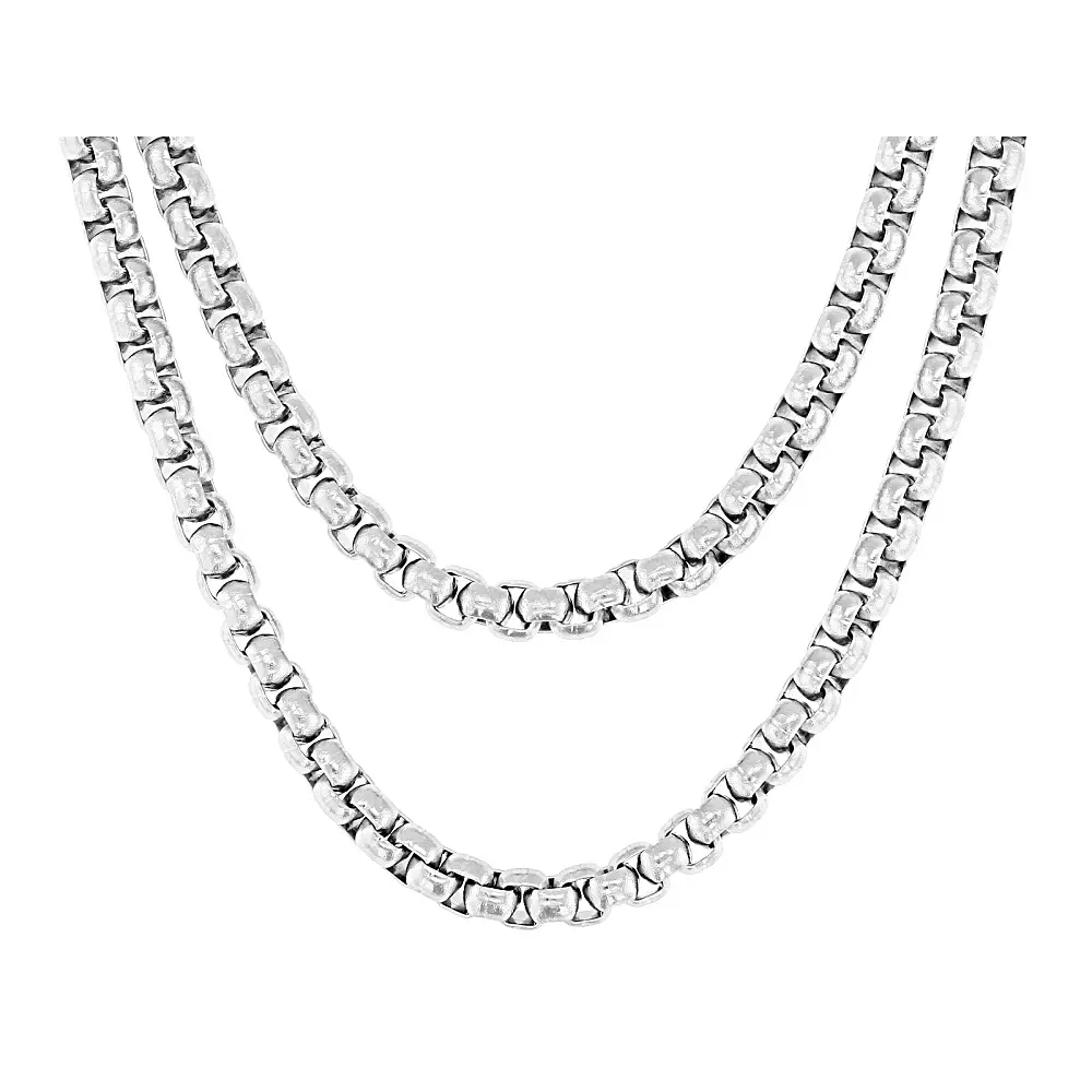 JTV 3mm Stainless Steel Set of 2 Box Chain Necklaces