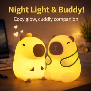 Cute Capybara Sleep Buddy Night Light with Tap Control, Color Changing Warm Glow, 30 Minute Auto Off Timer, Soft Silicone Lamp for Kids Bedroom, Bedside Table, Nursery, Cozy Gift for Children