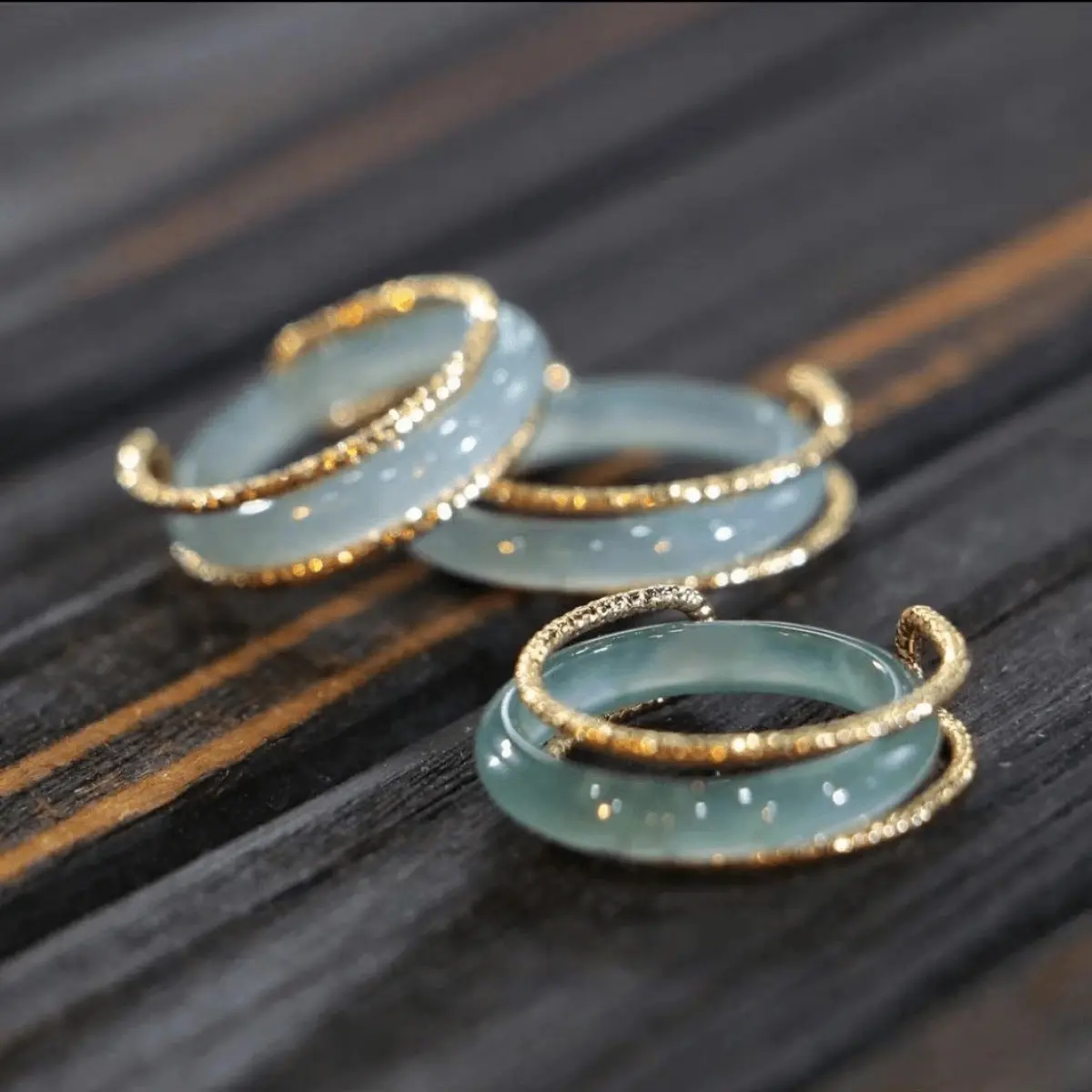 Natural Jadeite A-grade inlaid ring, new style blue water high ice jade ring, tail ring