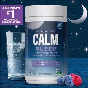 CALM Sleep Drink Mix – Supports Restful Sleep – Magnesium Supplement with Melatonin, L-Theanine, & GABA – Mixed Berry – 16oz (453g) – 113 Servings