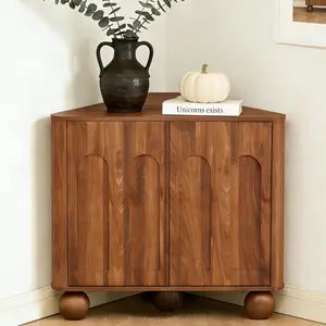 Giratree Modern Space-Saving Corner Storage Cabinet with Adjustable Shelf, Curved Edge Design for Living Room, Kitchen or Bathroom