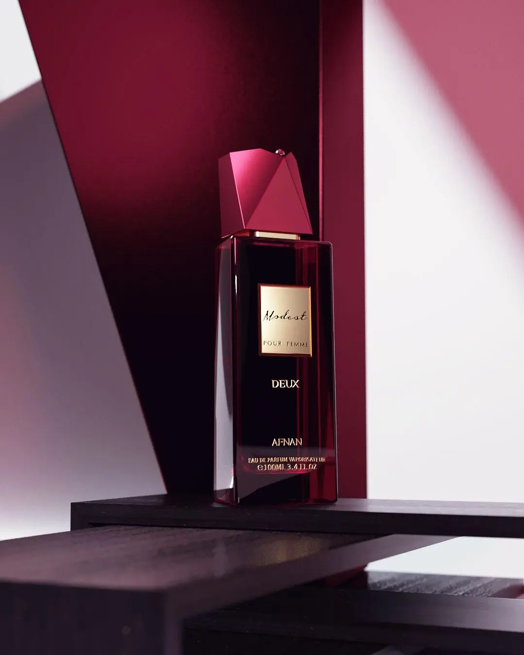 AFNAN Modest DEUX 100ml Eau de Parfum in Red Bottle with Elegant Label - Fierce Women's Fragrance with Raspberry Rose Cassis Pink Pepper Peony Jasmine Virginia Cedar Patchouli White Musk Notes