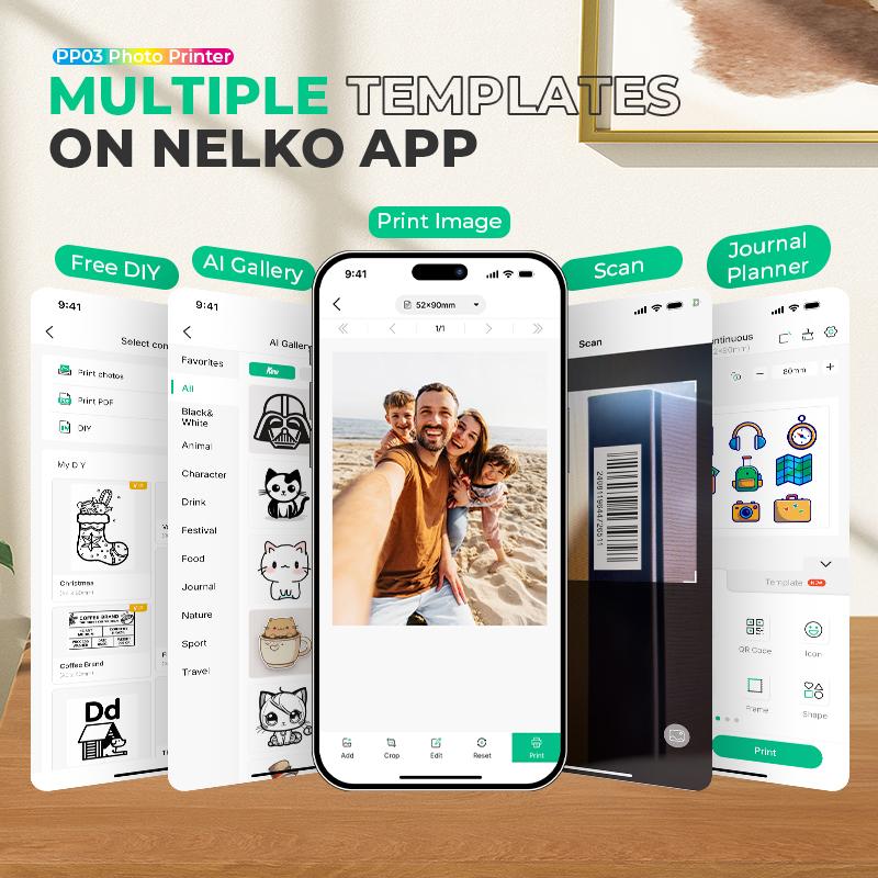 Nelko Pocket PP03 Instant Smartphone Inkjet Photo Printer With 100 Photo Papers, Portable Mini Color Wireless Mobile Printer, Bluetooth Compatible with iOS & Android Devices, Fun Editing App, Ideal Valentine's Day Gift