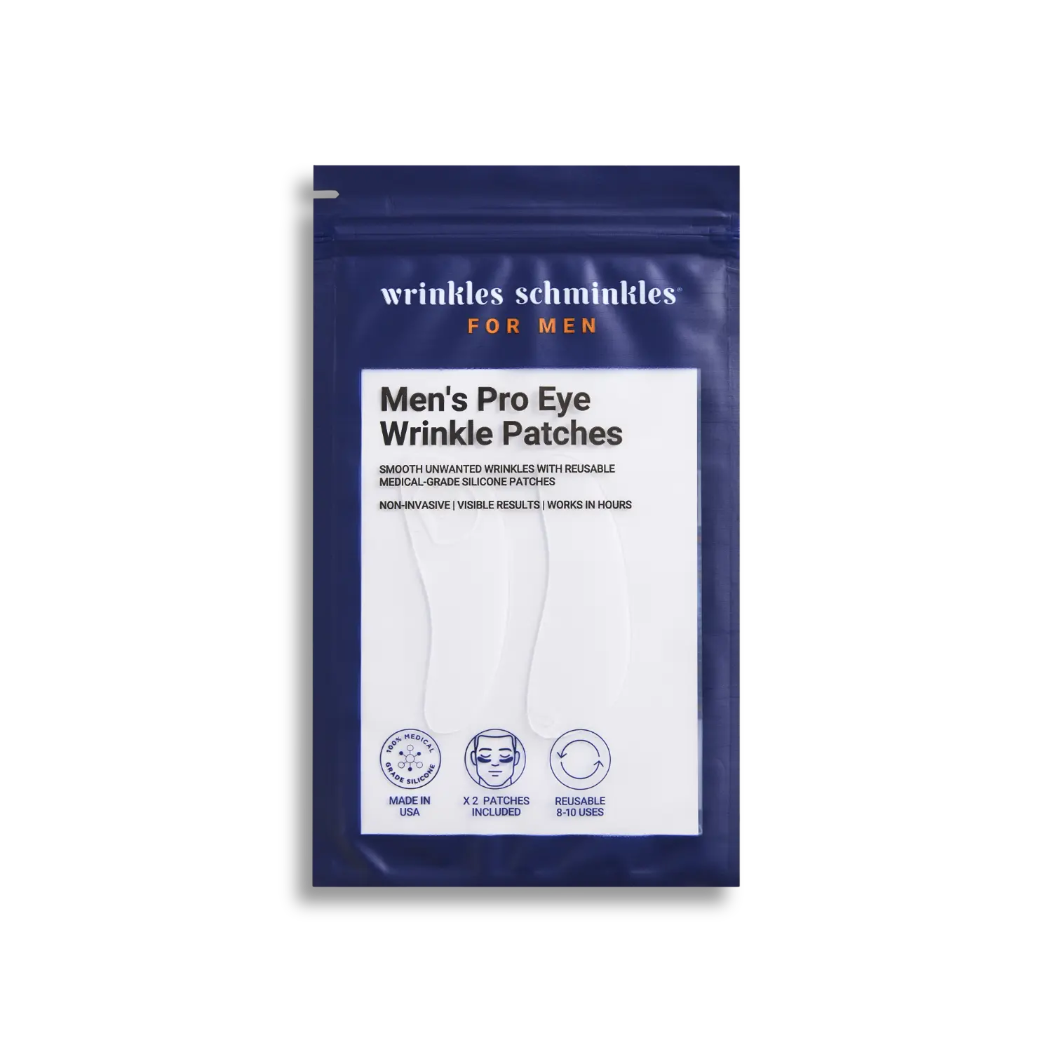 Men's Pro Eye Wrinkle Patches - One Pair - 100% Medical Grade Silicone to Smooth Fine Lines, Crow's Feet & Dark Circles - Made in the USA - Reusable & Non-Invasive Skin Care