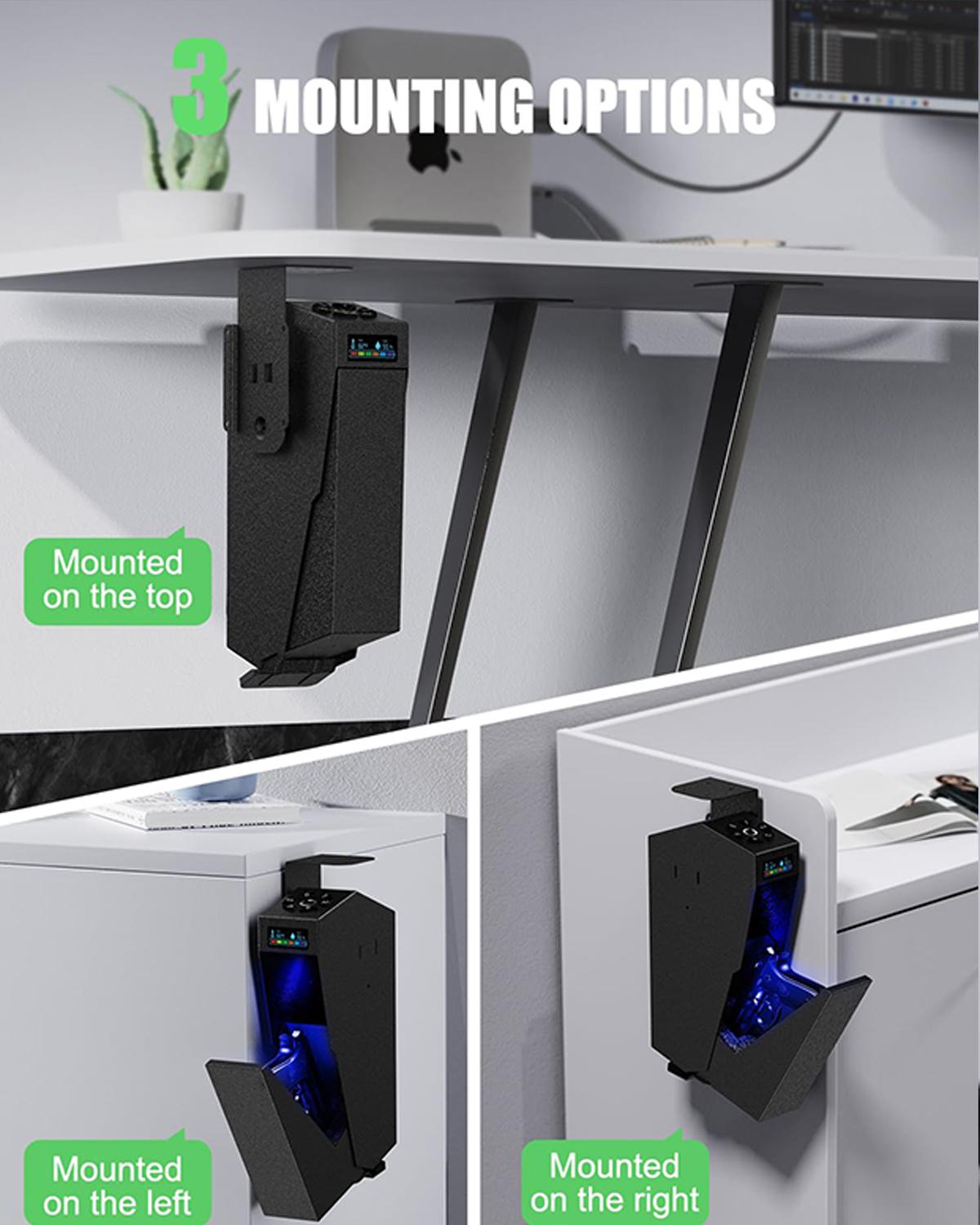 Mounted Gun Safe,California DOJ Certified Handgun Safe, Auto Open Lid Smart Pistol Safe with Biometric Fingerprint or Keypad Lock