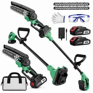 Cordless Pole Saw | Foldable Extension Pole + 6” Saw Blade. 2-in-1 Multi-Use Design: Detachable & Extendable, No Ladders Needed for High Pruning. Complete Kit with 2 Batteries, Extra Chains, and Carry Bag Mini Chainsaw Portable cut