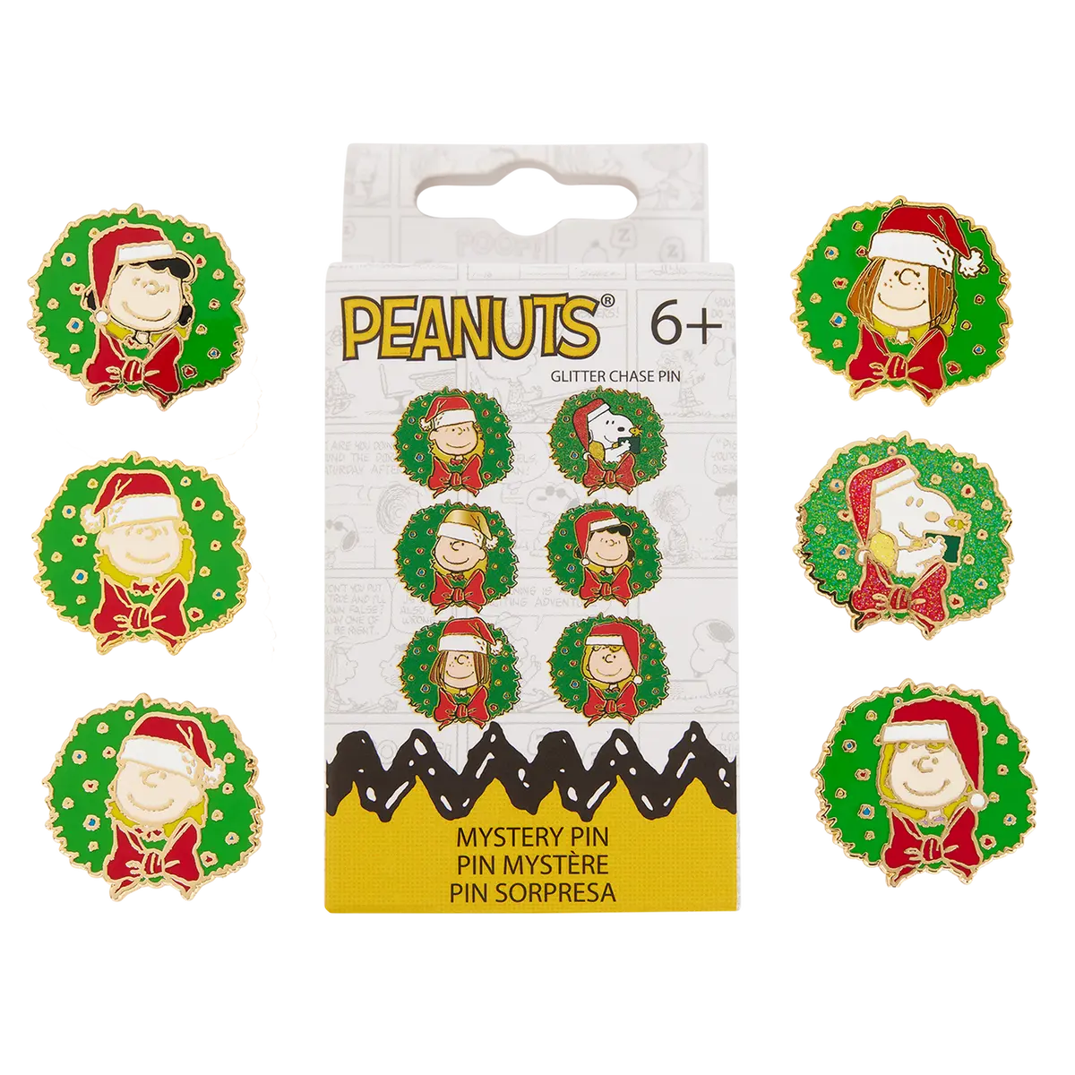Collectible Enamel Pin, Officially Licensed Peanuts Holiday Wreath Blind Box Charm with Glitter Snoopy Chase, Charms, Novelty Pin Charms & Twillies