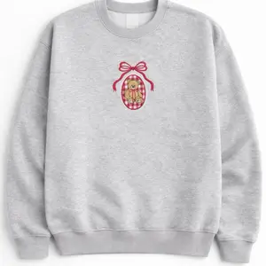 Embroidered Teddy Bear Sweatshirt, Coquette Gingham Teddy Bear