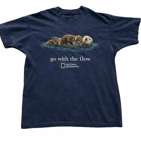 [Sale off up to 50%] Otter Go With The Flow Graphic T-Shirt Unisex Vintage Style Animal Lover Gift Cute Sea Otter Tee Nature Inspired Shirt Casual Cotton