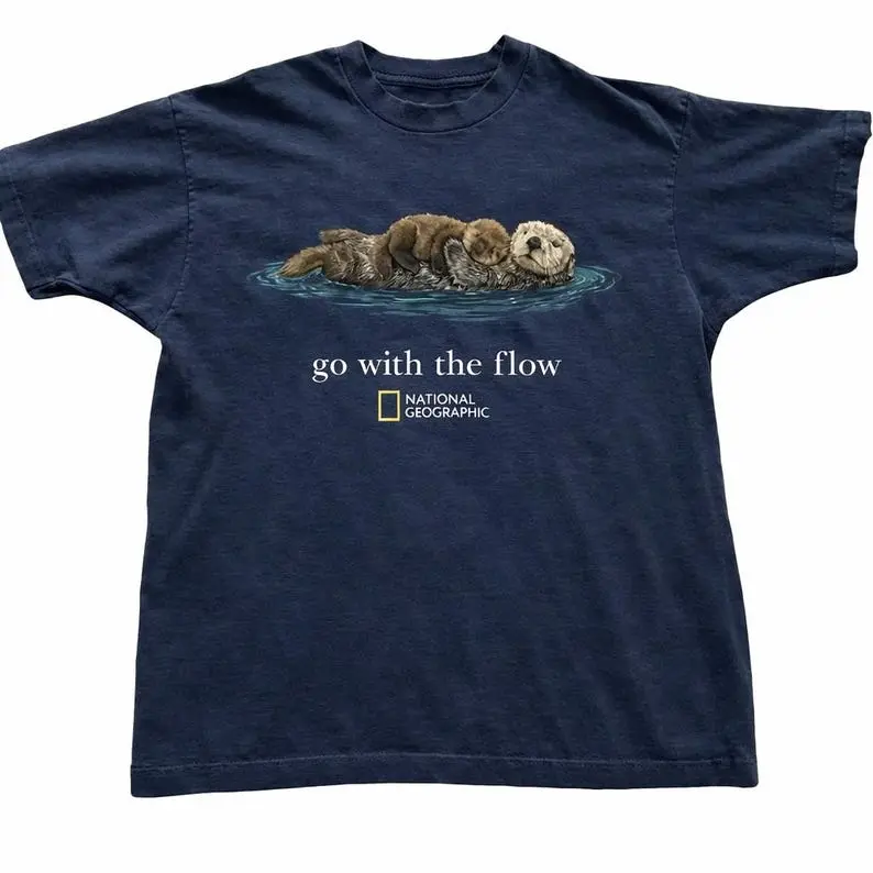 [Sale Up to 50% Off] Men's Unisex Vintage Thick-Lightweight Basic Short-Sleeve Otter Go With The Flow Graphic T-Shirt, Animal Lover Gift, Sea Otter Tee, Nature-Inspired Everyday Father's Day Gift Idea