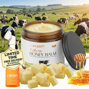 Veecent New Arrival: Tallow Honey Balm (4 oz) - Moisturizing Cream for Soft Skin | Handmade 100% Natural Moisturizer (Beef Tallow, Beeswax, Organic Raw Honey, Prunus) | Hydrating, Soothing, Brightening & Firming - Ideal for Body Care & Dry Skin