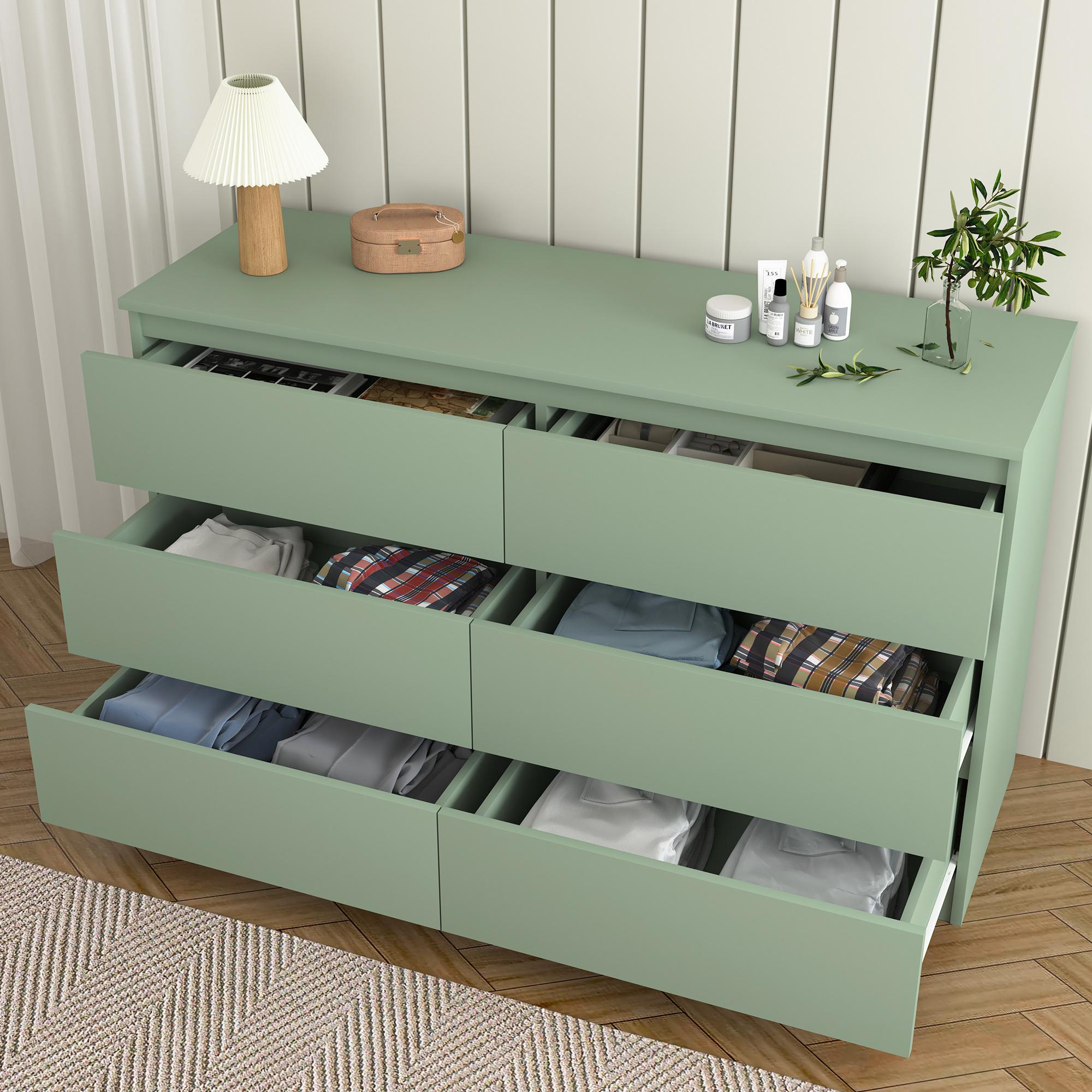 Spaco Wooden Double Dresser with  6 Drawers for Storage Organizer, Modern Chest of Drawers TV Dresser Stand with Wide Storage for Closet, Bedroom, Living Room