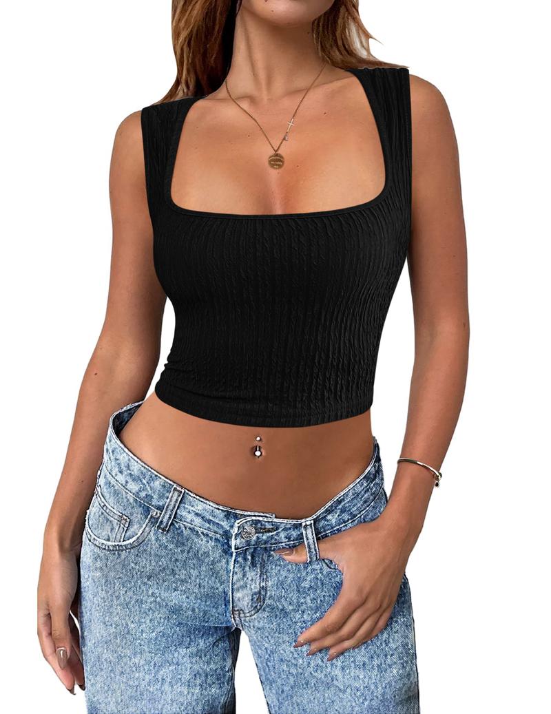Zeagoo Women's Sleeveless Crop Top Seamless Square Neck Trendy Tank Top Workout Fitness Casual Basic Cute Tops Fashion Sexy Womenswear