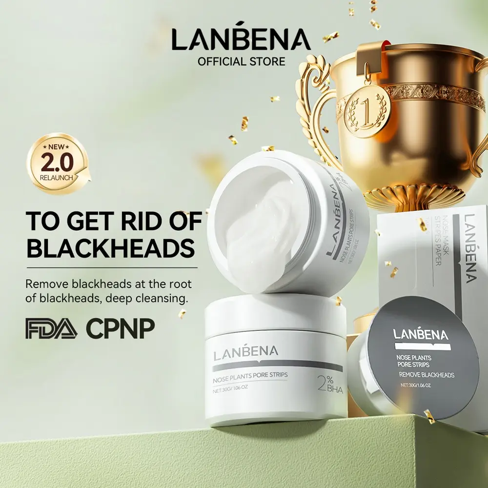 LANBENA 2.0 Blackhead Remover Pore Strips, 60Pcs Natural Beauty Products with Aloe Vera & Hyaluronic Acid, Deep Cleansing Peel-Off Nose Mask Moisturizer, Clogged Pores Solution Cream, Gentle Non-Drying Skincare