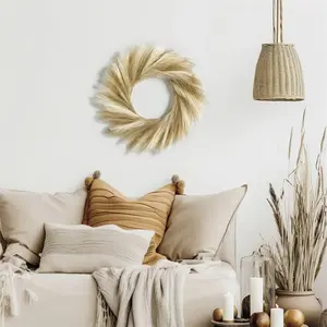 Pampas Grass Wreath, 25'' Faux Pampas Wreath for Front Door, Artificial Pampas Wreath for All Seasons, Boho Wall Decor, Farmhouse Pampas Grass Garland, DIY Wreath Arrangement (Ivory&Taupe)