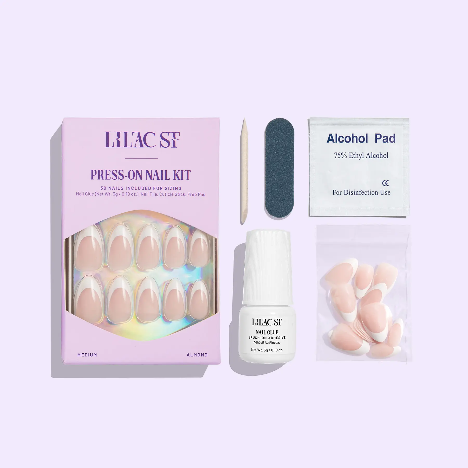 Lilac St. Naturals Press-On Nails - Natural Look Almond Medium | Versatile Everyday DIY Manicure Kit | Clean Girl Aesthetic Luxury Fake Nails | Gentle On Natural Nails - Salon Quality