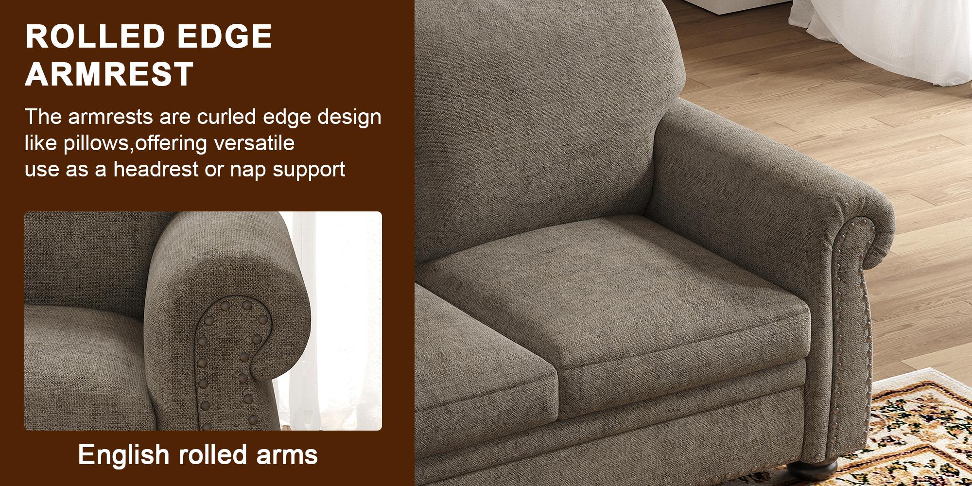 【SPOTLIGHT DAY】ONBRILL 90 Inch Nailhead Trim Couch for Living Room, 23 Inch Deep Seat Rolled Arm Sofa, Comfy Upholstered 3 Seater Chenille Couch w/Wooden Leg, Large Traditional Sofa for Farmhouse