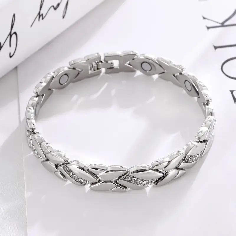 Women's leaf bracelet, pure copper magnetic bracelet with diamonds, 3500 gauss effective magnet, outdoor fun