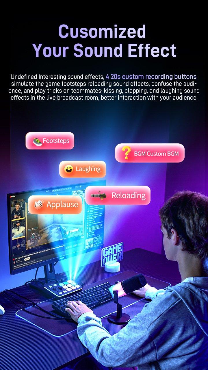 MAONO G1 NEO RGB USB Audio mixer with Bluetooth, Noise reduction, easy to use with PC, Smartphone, XLR microphone, ideal for gaming and streaming.