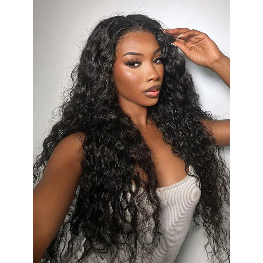 [Everyday Easy] Anyweek 13x6 Lace Front Wigs Human Hair Glueless Wigs Human Hair Pre Plucked Pre Cut Wear and Go Glueless Wig Upgrade Ear-to-Ear Frontal Water Wave Wigs for Women 180% Density Glueless Drawstring Wig with Tapes
