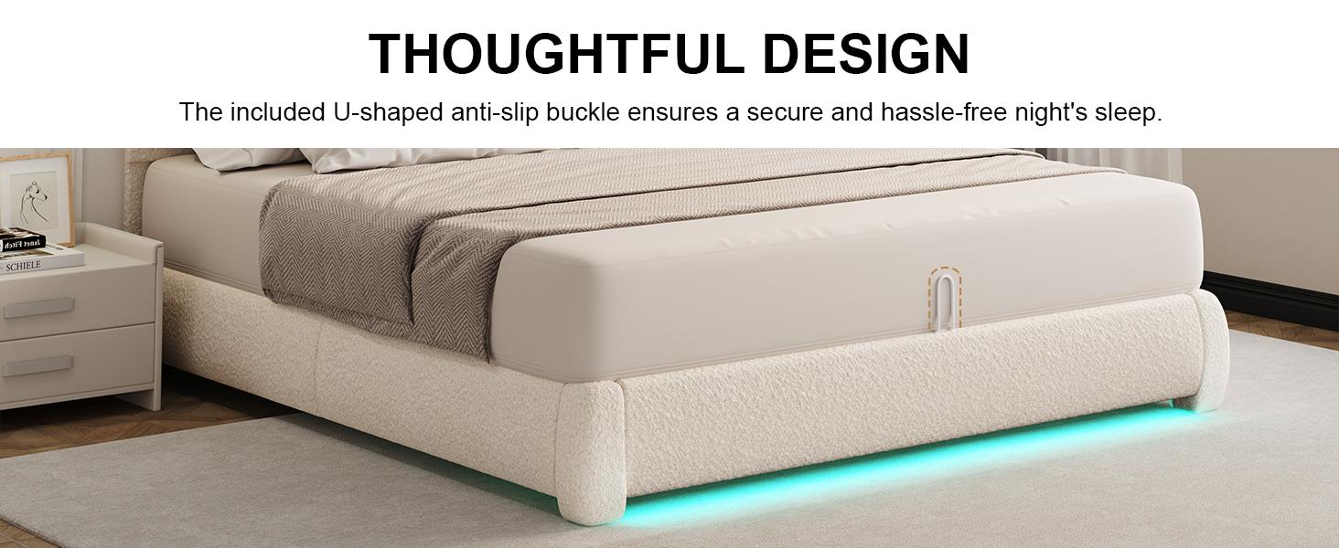 New Arrival Queen LED Bed Frame with 2 Drawers, Teddy Fleece Rounded Upholstered Platform, Headboard, No Box Spring, Quiet, Easy Assembly-Cream,Pink