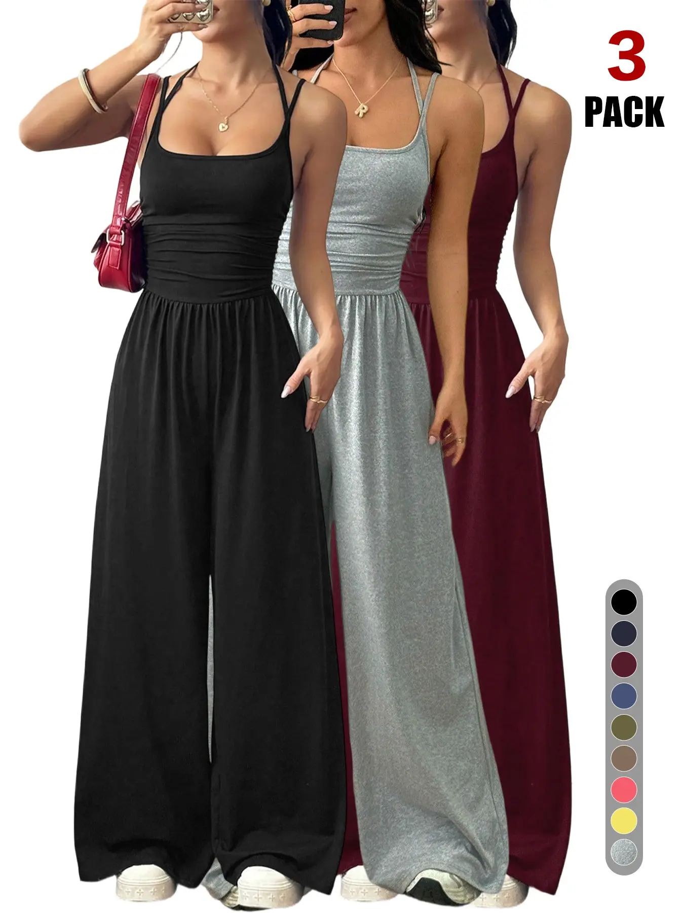 Women's Sexy Backless Casual Jumpsuit, Spaghetti Strap Design, Smocked Bodice, Elegant One-Piece Romper, Ideal for Party Wear, Elegance, Lightweight