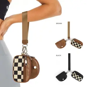 Women's Trendy Minimalist Purse - Checkered Pattern Wristlet Handbag, Portable for Cash, Cards, Keys & Small Items, Ideal for Outdoor Use, Brown & Black Options